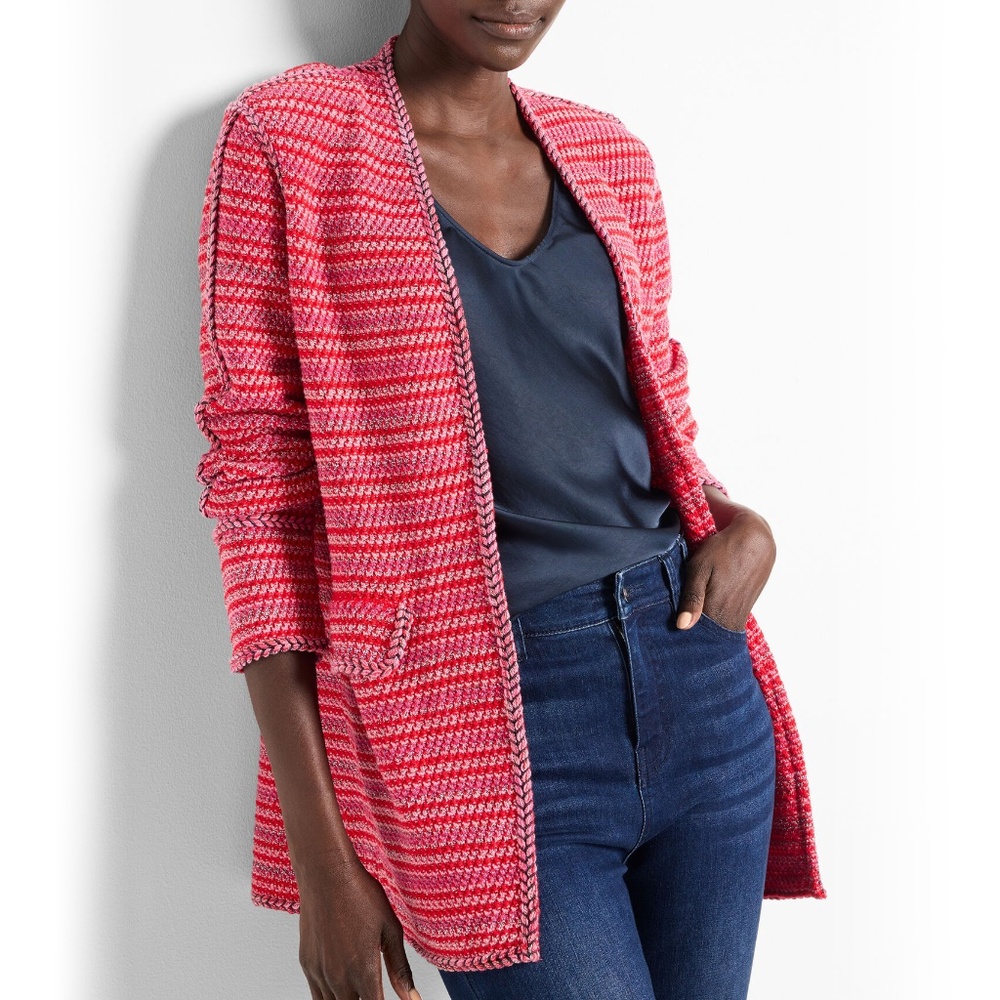 NIC+ZOE Heat Clash Cardigan - red pink boucle knit jacket cardigan - Size M